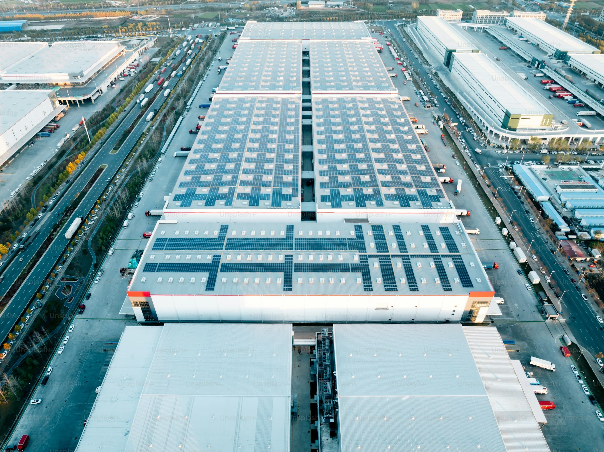 Factory rooftop with solar power
